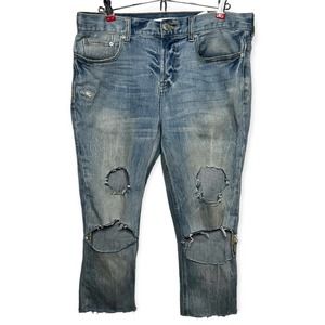 Pacsun Men's Cropped & Distressed Light Wash Stacked Skinny Jeans Size 30 x 21